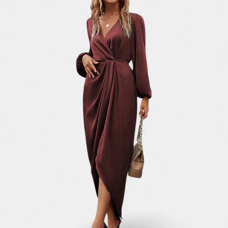 Ella | Elegant midikjole med V-hals og lange ermer