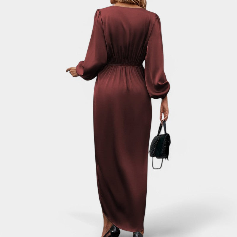 Ella | Elegant midikjole med V-hals og lange ermer