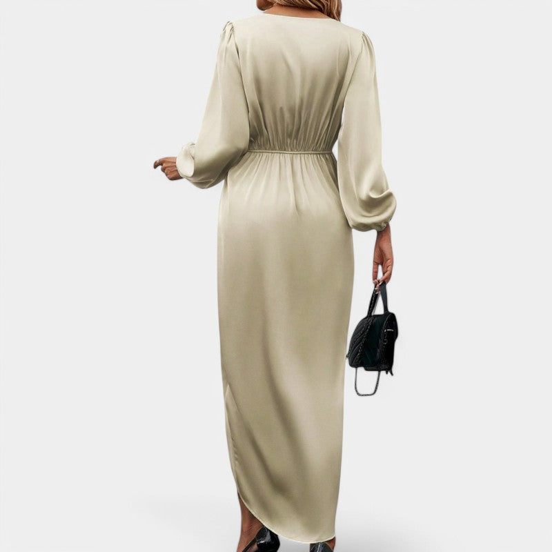 Ella | Elegant midikjole med V-hals og lange ermer
